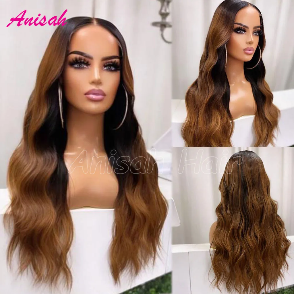 

Vietnamese Hair Body Wave Ombre Wig Human Hair Brown Colored Glueless Lace Front Wigs Preplucked Glueless Closure Wigs for Women