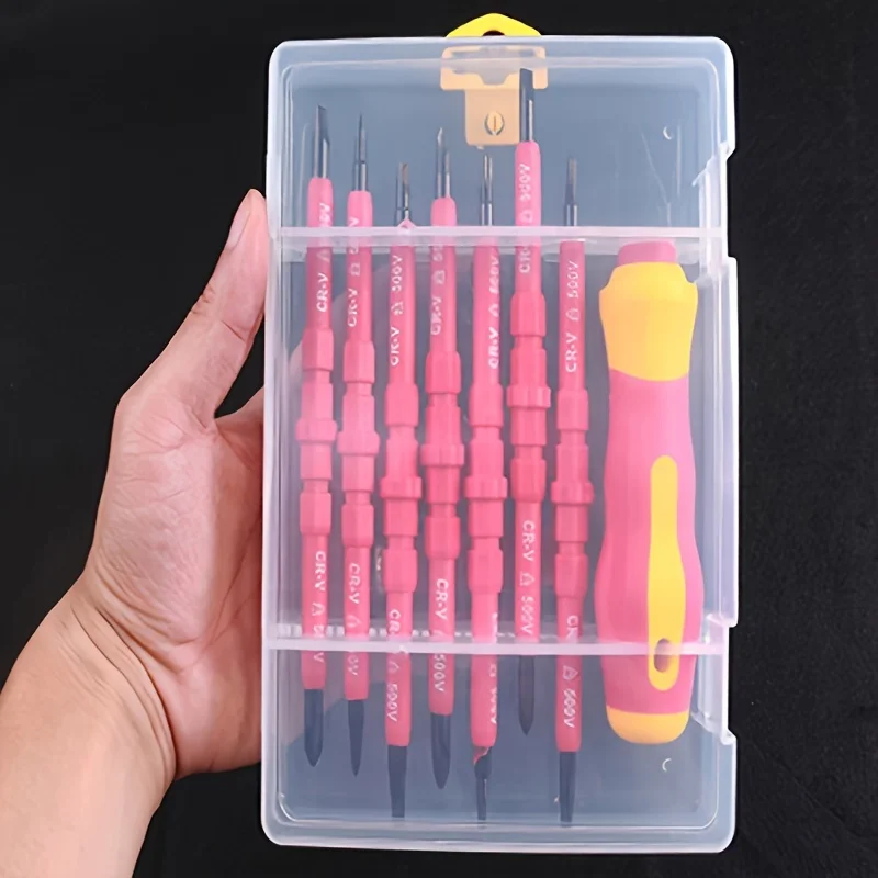 1 Set 7 In 1 500V Changeable Insulated Screwdrivers Set, With Magnetic Phillips And Slotted Bits, Electrician Tools Kit