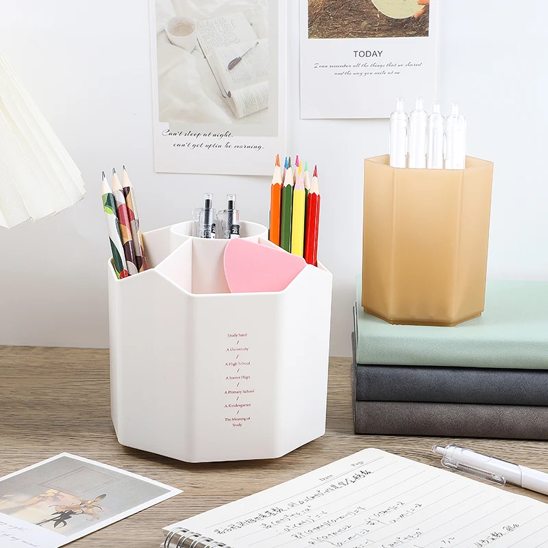 Large Capacity 5-grid Rotatable Pen Holder Pen Bucket Storage Office Rotatable Pen Bucket Table Stylish