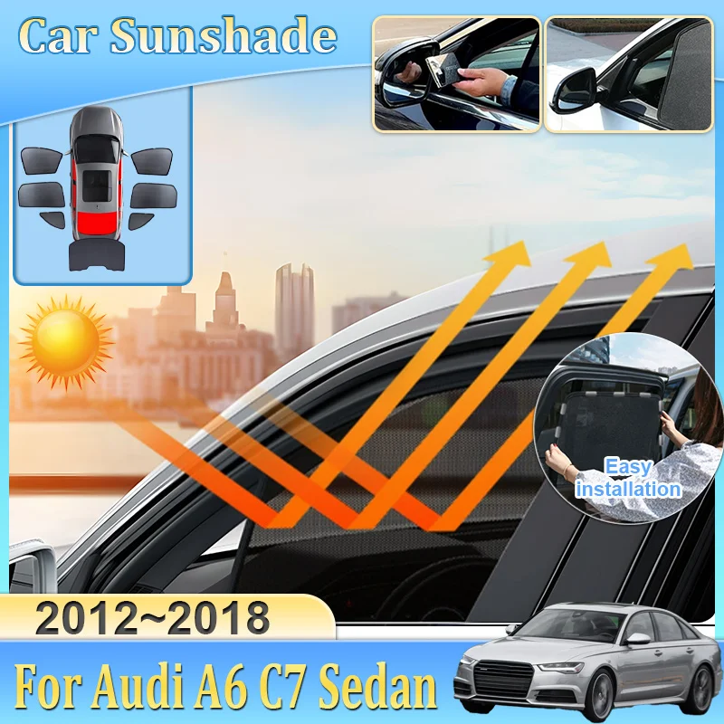 

Car Mesh Sunshade For Audi A6 C7 Sedan 2012-2018 2015 2016 Blackout Mesh Blocks UV Rays Windshield Frame Curtain Car Accessories