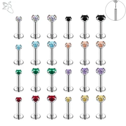 ZS 6Pcs/Lot 16G Plug-In Style Stainless Steel Labret Lip Piercing 2/3/4MM CZ Crystal Lip Stud Earring Piercings Jewelry 6/8/10MM