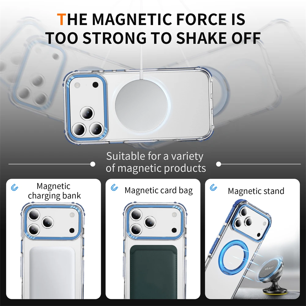 Para Magsafe soporte plegable funda transparente para iPhone 17 Air 16 15 14 Plus 13 11 12 Pro Max soporte magnético cubierta acrílica