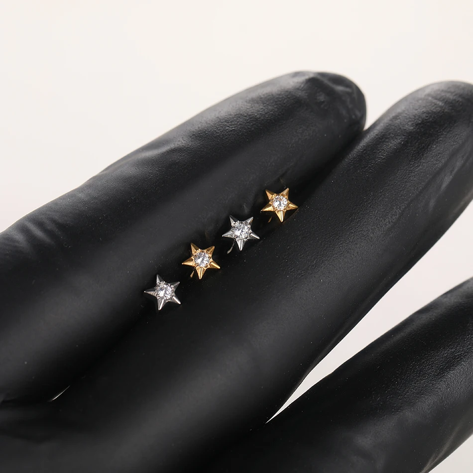 1PC Titanium Zircon Star Flower Labret Piercing for Women Cartilage Tragus Daith Helix Stud Earring Body Jewelry view 4