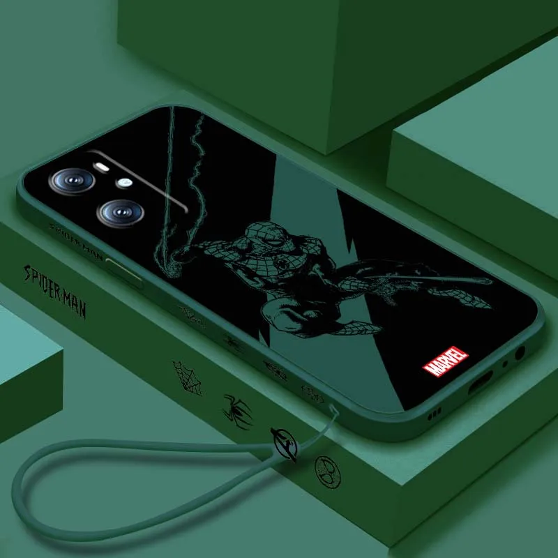 Marvel Spider-Man Popular For OPPO Find X5 A11 A16K A53 A98 A3 A57 A72 A73 A96 A74 A9 A5 5G Liquid Left Rope Phone Case