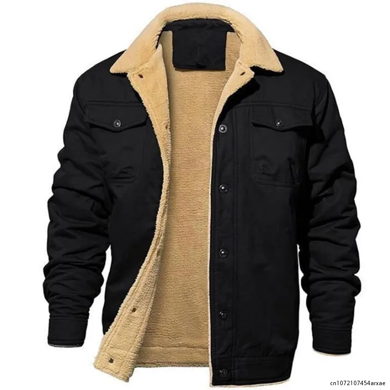 Pleated Collar Jacket Coat Winter Cotton Jackets Mens Sherpa Trucker Military Parka Green Tactical Cargo Coats Clothes Overcoats