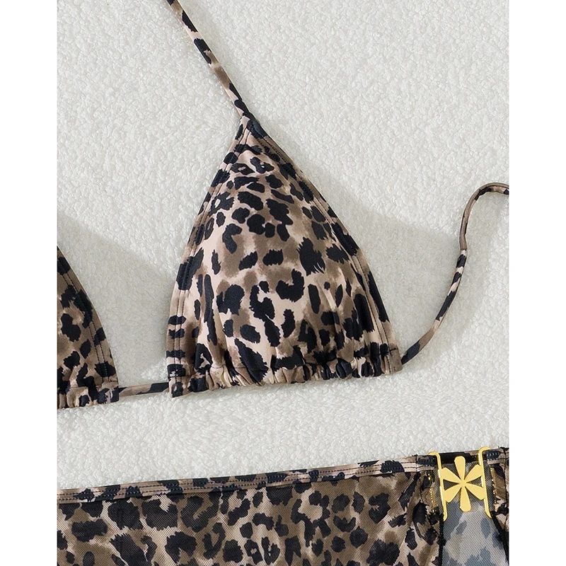 Traje de baño con estampado de leopardo para mujer, traje de baño Sexy con Tanga triangular, falda para cubrir, temperamento elegante, traje de baño para vacaciones en la playa de dos piezas