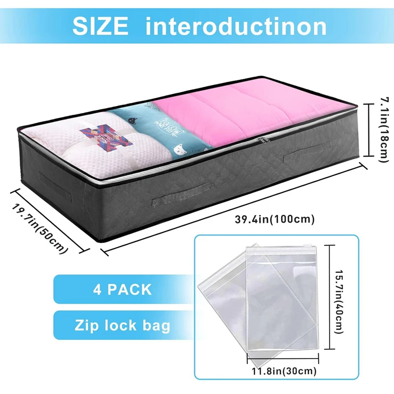 Underbed Storage Bag 90L Large Under Bed Storage Box with Zipper Bags Organizer for Clothes Duvets Blanket Quilt Non-woven