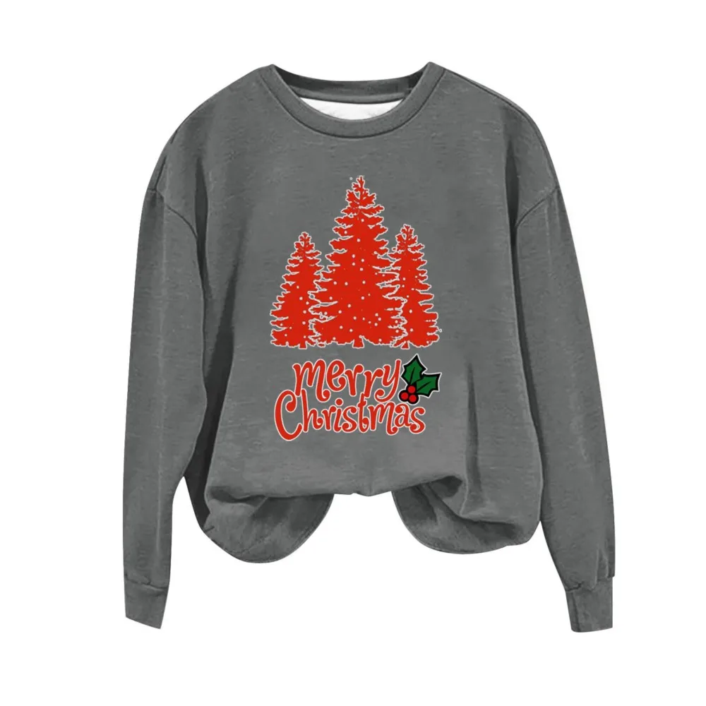 Fashion Christmas Tree Print Hoodie For Woman Autumn Winter Long Sleeves O-neck Leisure Comfortable Pullover Hoodies Women