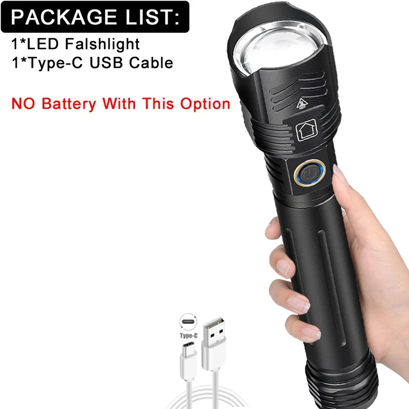 XHP160 Powerful LED Flashlight USB Recharge Zoom Torch IPX6 Waterproof Flash Lamp Light By 26650/18650