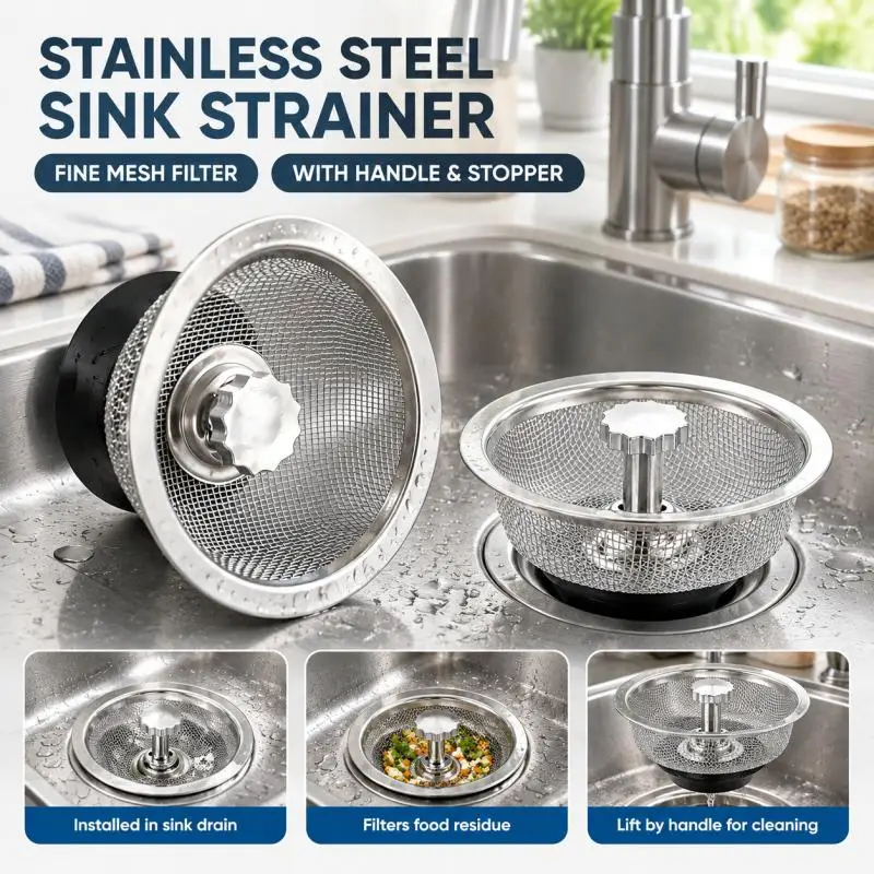 2/4/6/8/10Pc Kitchen Sink Strainers with Handle Stopper Sink Drain Basket Stainlesss Steel Mesh Filter Waste Hole Traps Strainer