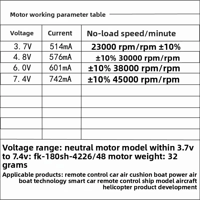 1PCS FK-180SH-4226 High-speed Violent Motor 3.7V-7.4V High-torque Remote Control Vehicle Hovercraft Diy Wind Model Car