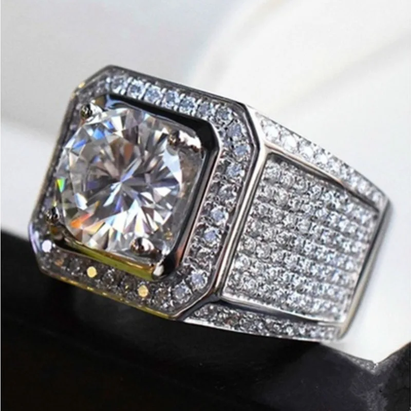 New Loose Stone Full Diamond Ring Fashionable Domineering Micro-set Diamond 5-carat Men's Ring
