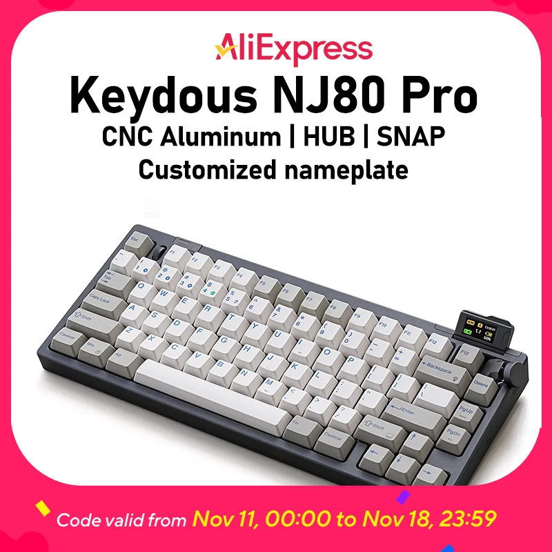 

Keydous NJ80 Pro Aluminum Alloy Mechanical Keyboard Wireless Gasket Knob Display Hub
