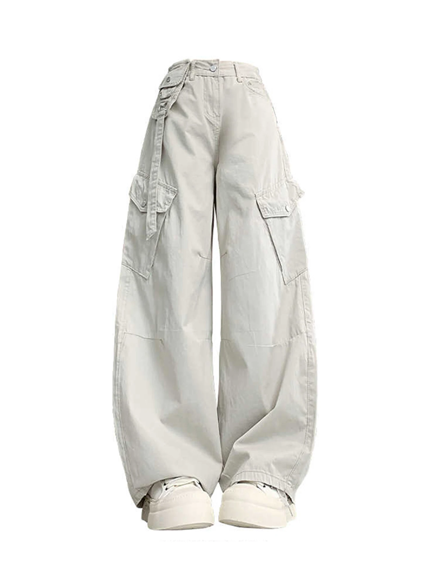 

Женские серые мешковатые джинсы-карго Y2k, винтажные джинсовые брюки в стиле Харадзюку с высокой талией, японский стиль 2000-х, джинсовые брюки, одежда, осень 2025 г.