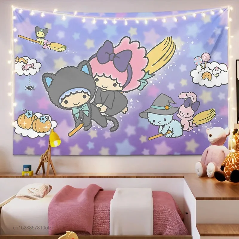 Kawaii Sanrio Hello Kitty Tapestry My Melody Cinnamoroll Kuromi Cartoon Cute Textile Wall Covering Cute Girl Living Room Decor