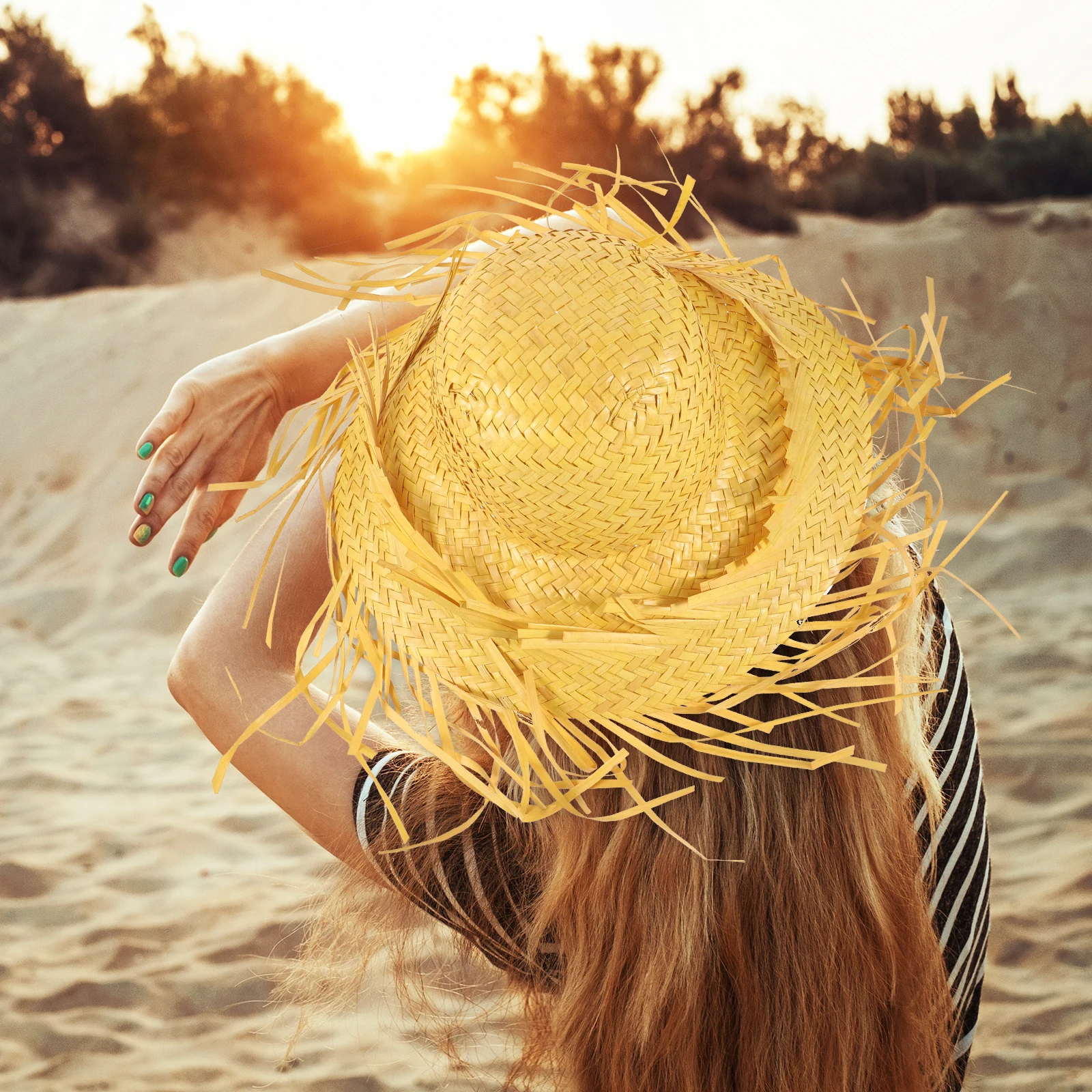 

3pcs Summer Wide Brim Beach Woven Grass Sun Hat For Outdoorsunshade Uv Protection Hat For Beach Pool Park Travel