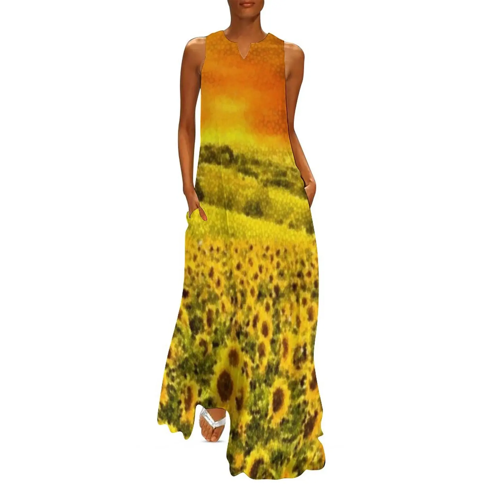 Tuscany sunflower rolling hills and fields - Style 2 - Jéanpaul Ferro Long Dress Casual dresses Women