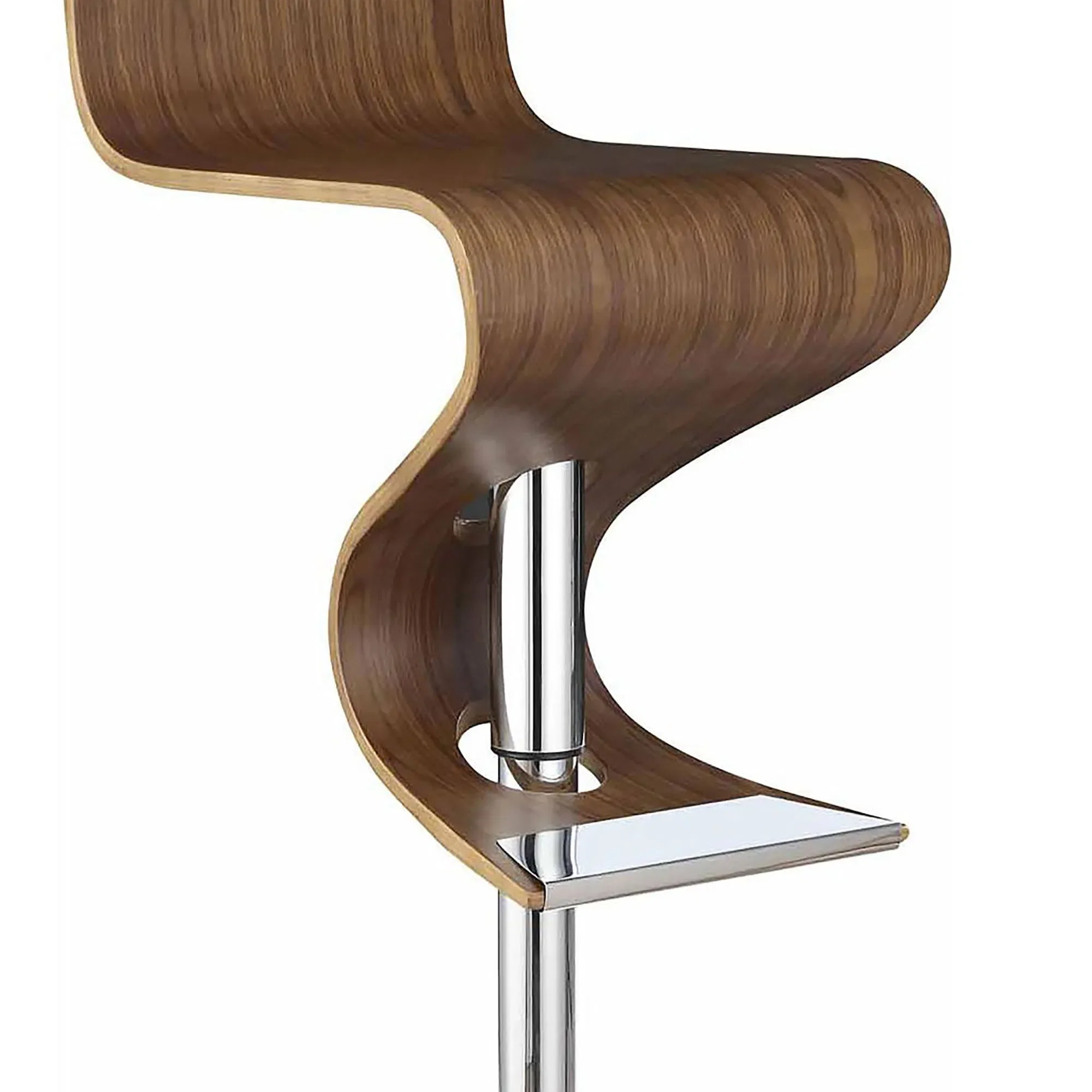 Walnut and Chrome S-Shaped Barstools Kitchen Counter Creative Design Adjustable Bar Stool