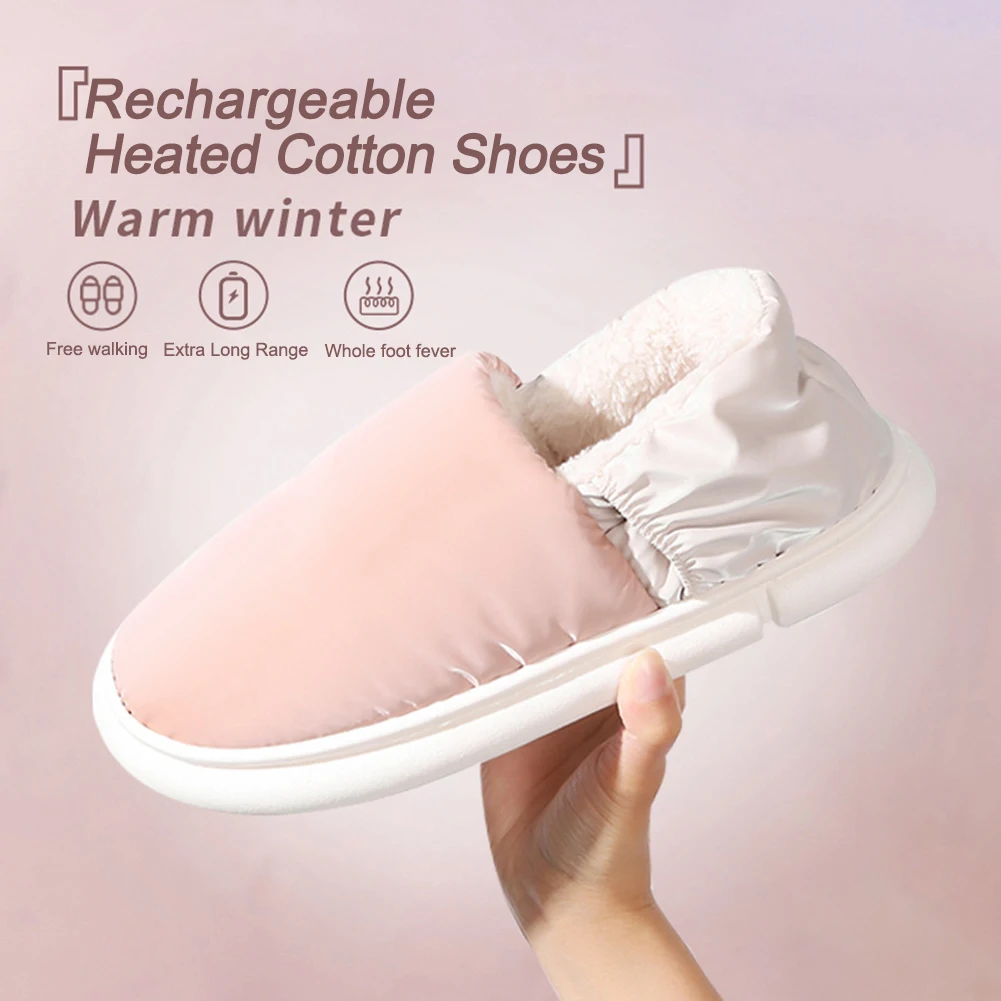 Unisex Rechargeable Foot Warmer with 3 Heating Levels USB Heated Slippers Warm Plush Slippers Home Cotton Shoes for Cold Weather