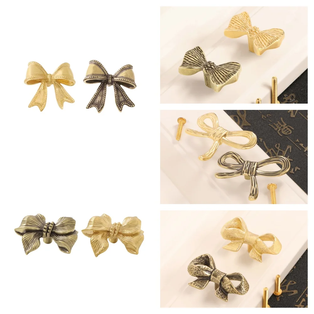 French Bowknot Furniture Handle Drawer Door Knob Brass Single Hole Handles For Kitchen Wine Cabinet Door Wardrobe Cupboard Pulls