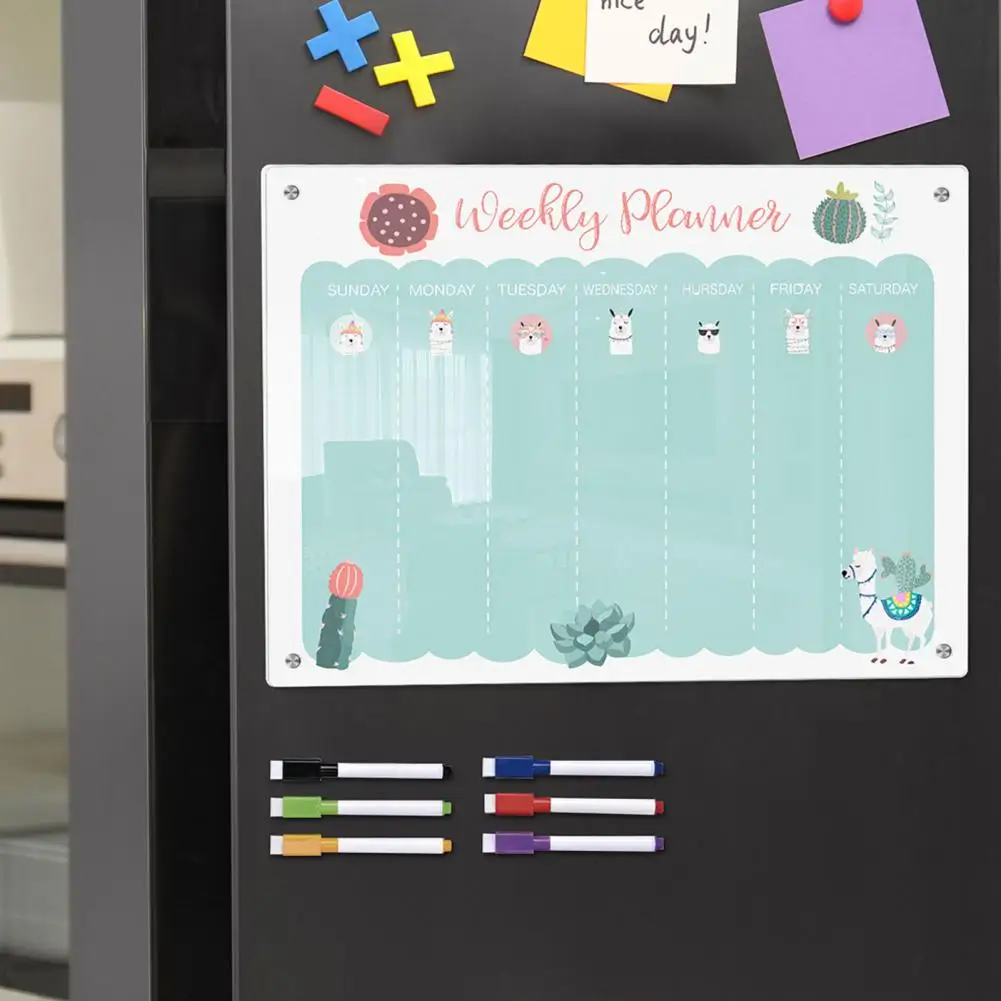 Acrylic Writing Board Organizational Magnetic Stickers Transparent Weekly Planner Message Board Smooth Writing Message Board