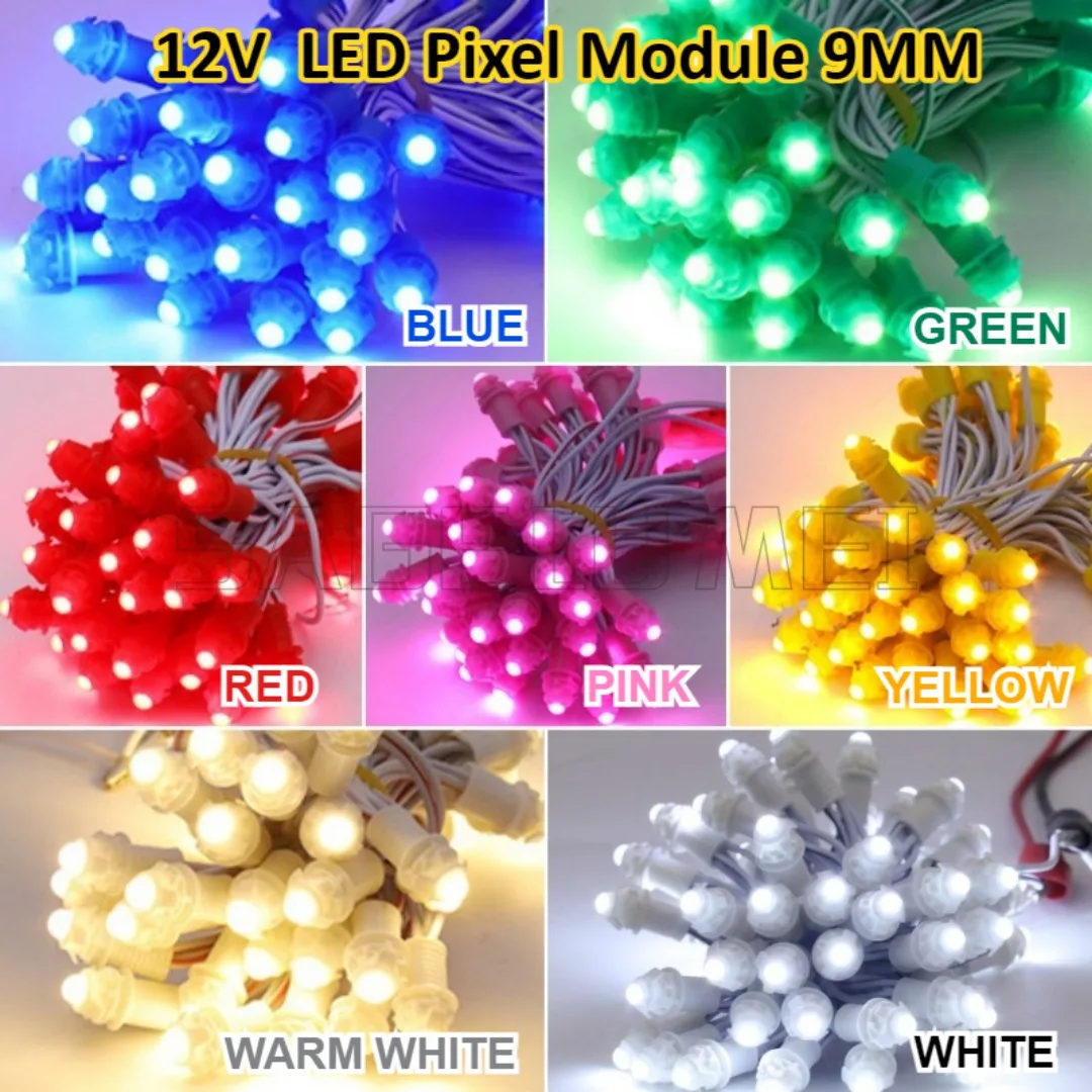 9mm ﻿   単色 50-500 個 DC12V Led モジュール 7 色 Led ライトストリング Led ポイント照明広告ディスプレイ防水 IP67