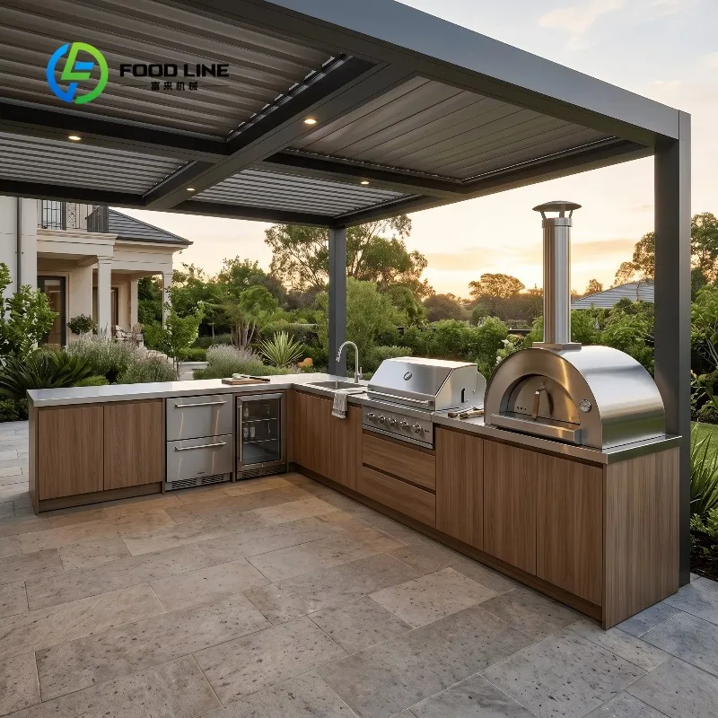Customized Stainless Steel Outdoor Kitchen Cabinets Garden BBQ Outdoor Kitchen Cabinets with Sink for Patio BBQ Ente and Fridge