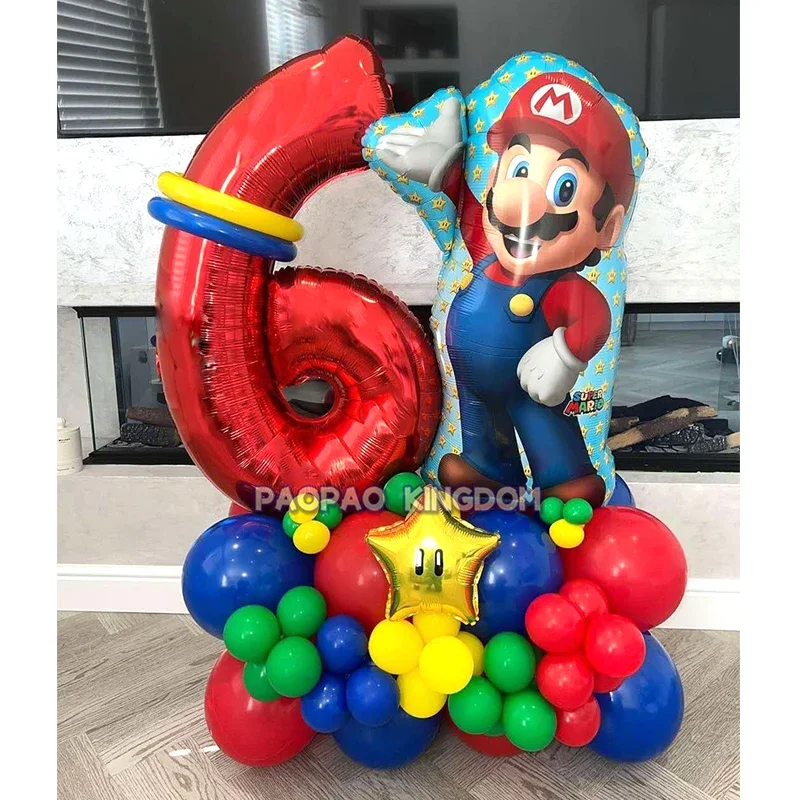 Super Mario Foil Balloons Arch Garland Kit Latex Balloons Number Balls Mario Birthday Party Baby Shower Decoration Gift Toys