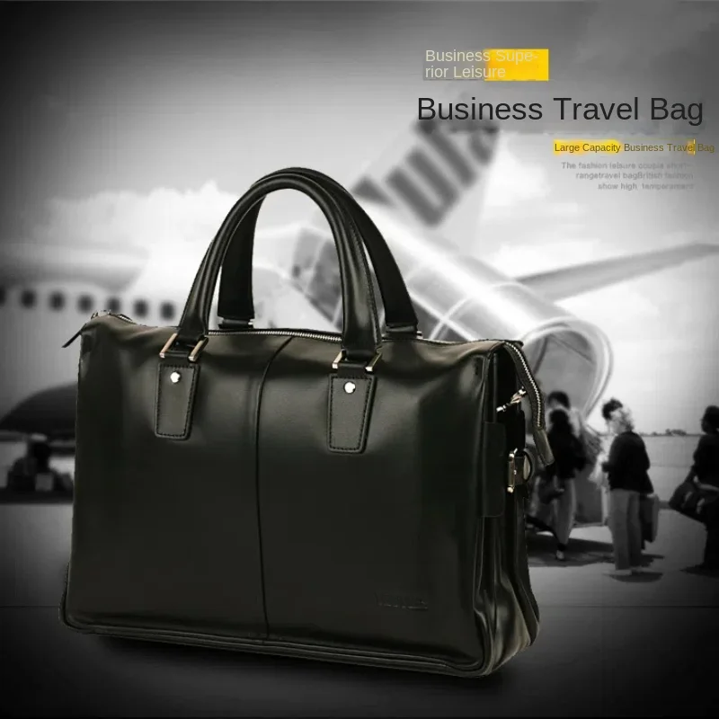 Men's Genuine Leather Handbag Lawyer Bag Horizontal Briefcase Large Capacity Business Travel Bag 15.6 Computer Bag