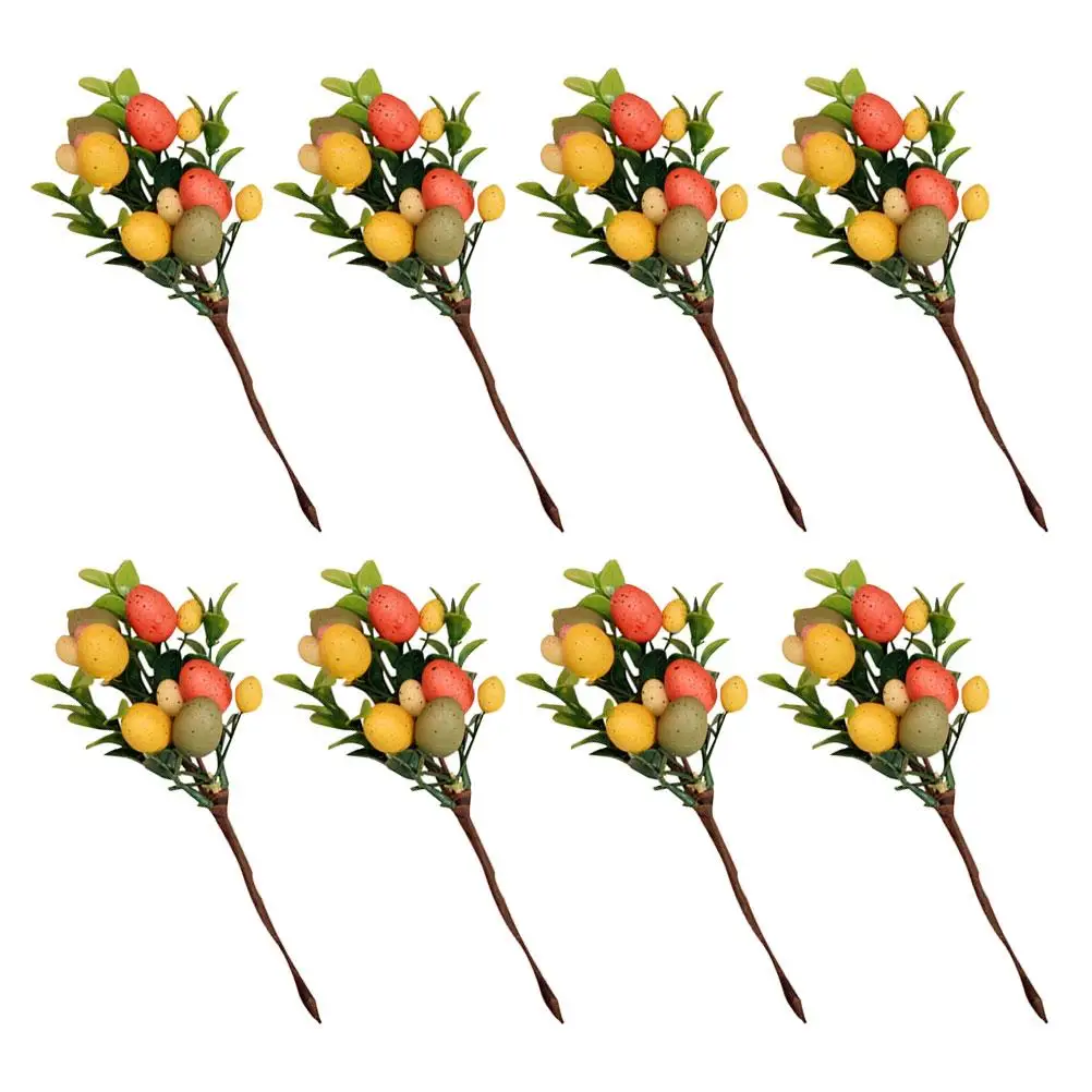 

8 Pcs Artificial Lemon Branch Egg Decoration Artificial Lemon Branch Green Leaf Spring Bunch Home Vase Decor Centerpiece