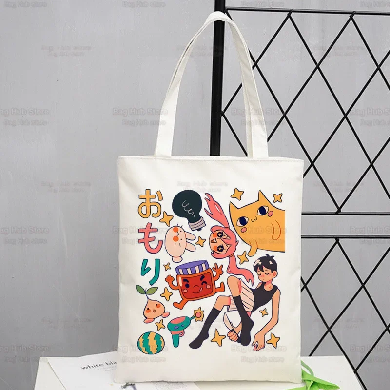 

Omori Game Men Handbags Cloth Canvas Anime Neutral Cat Tote Bag Shopping Travel Unisex Eco Reusable Shoulder Shopper Bags