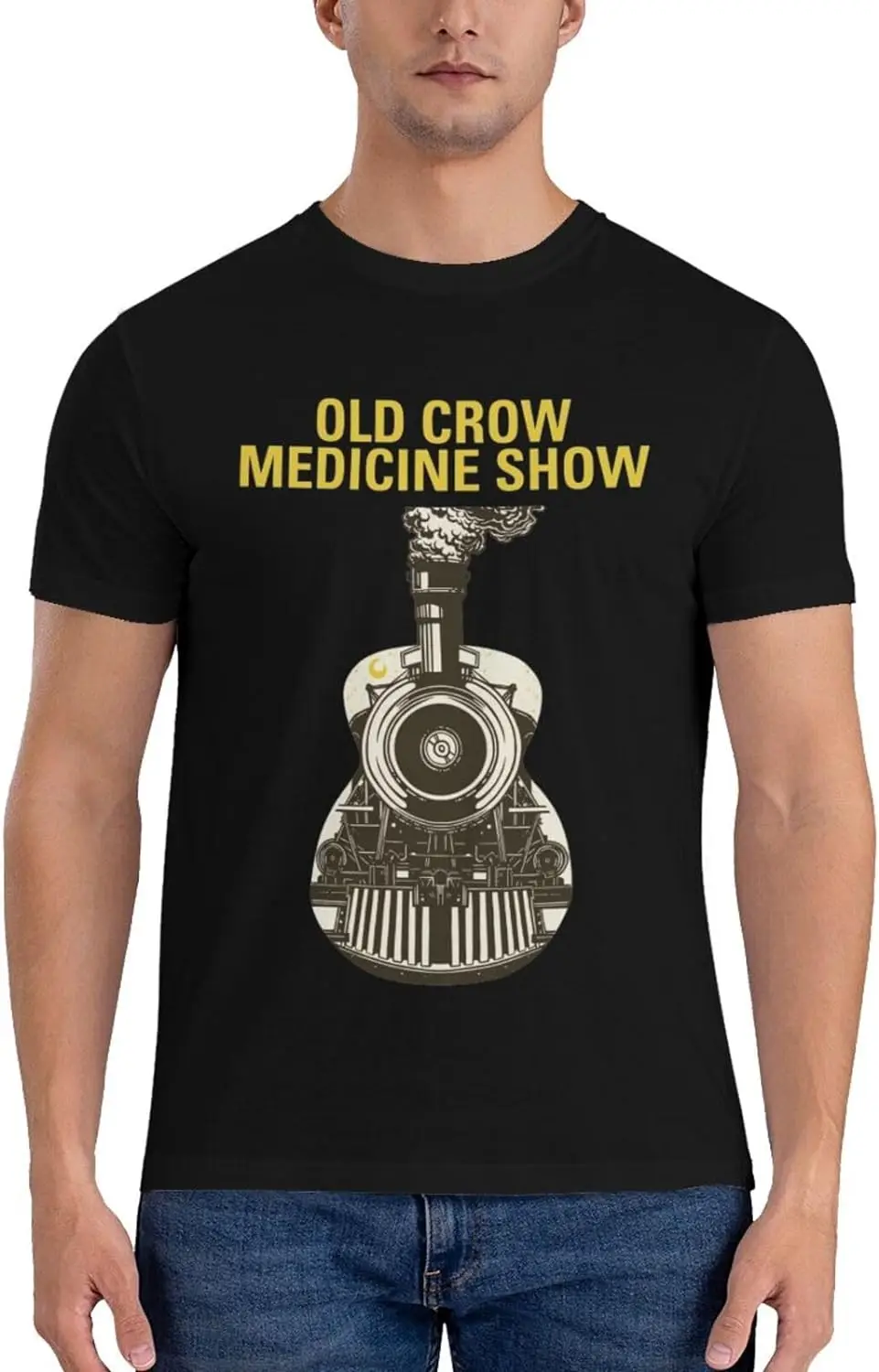 Old Crow Band Medicine Show Shirt Men's Double-Sided Pattern Printed T-Shirt, Crew Neck Short Sleeved Top Black