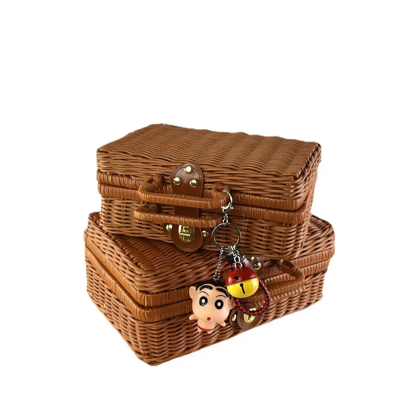 

Weaving Suitcase Cosmetics Sorting and Storage Box Hand Carrying Gift Box Rattan Woven Storage Basket Imitation Rattan Retro