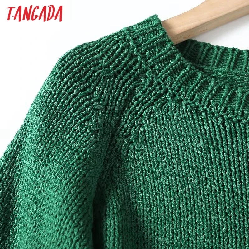 Tangada Women 2024 Green Knitted Sweater Jumper Short Sleeve Female Pullovers 4C105