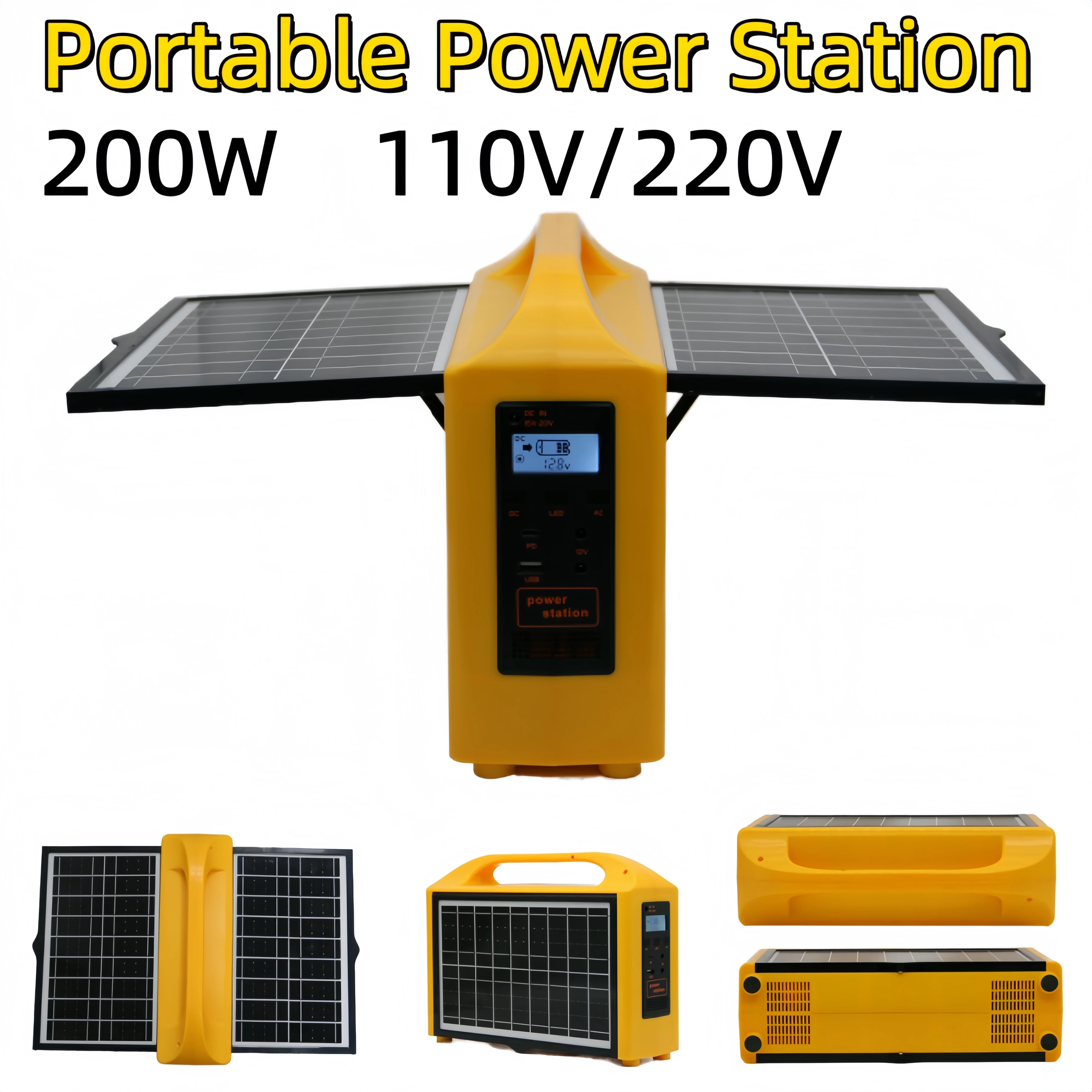 Portable Power Station 200W 220V/110V Power Supply Solar Generator Outdoor Backup Power LED With Solar Panel For Camping