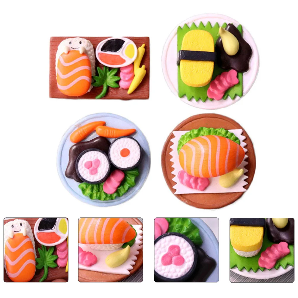 

4 Pcs Simulated Japanese Sushi Tiny Decoration Dollhouse Miniature Ornaments Simulation Fake Food Realistic