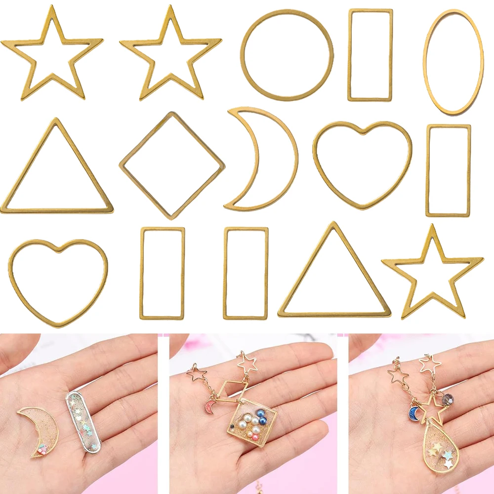 10pcs Stainless Steel Triangle Open Bezel Charm Geometric Blank Frame Hollow Pendant Hoop for Resin Craft Earring Jewelry Make