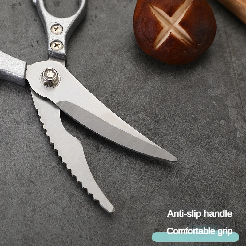 1Pieces Stainless Steel Kitchen Scissors Chicken Bone Scissors Household Scraping Scales Food Scissors Barbecue Scissors