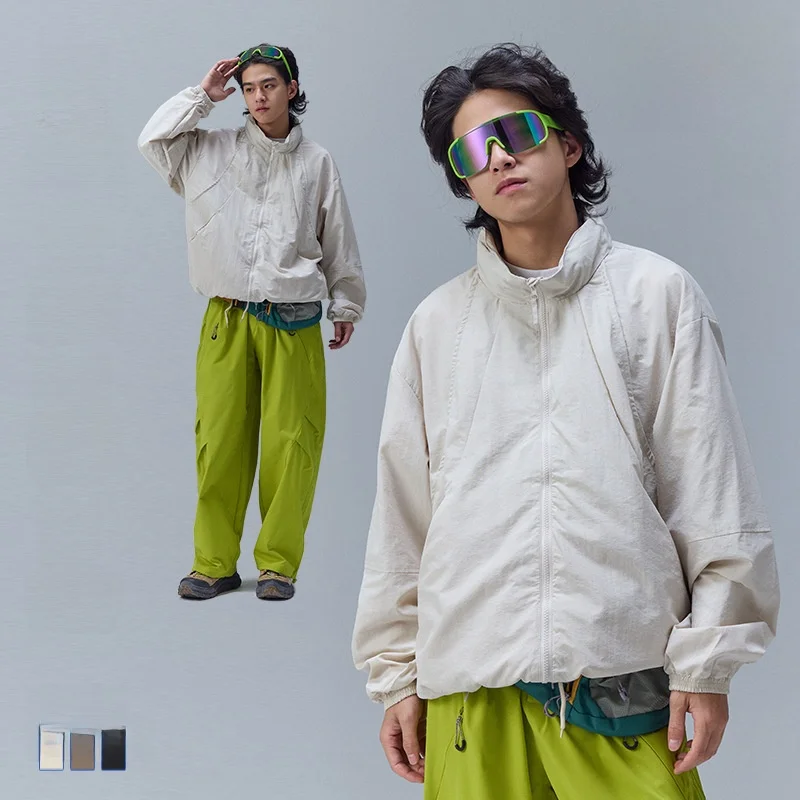 

Outdoor Casual ex Oversize Jaet with Hood Tee-Proof Durable Polyester Fabric Long Sve Stand Collar Regular Thin