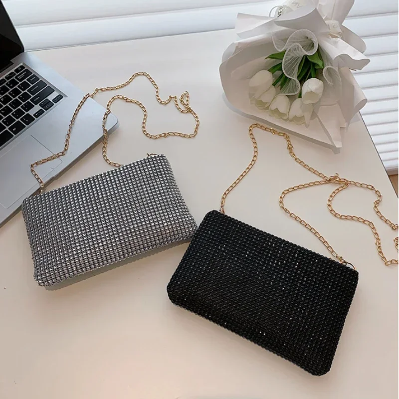 Fashion Rhinestone Shoulder Crossbody Bag Women's Handbag Sparkling Small Square Bag Trendy Female Messenger Bag