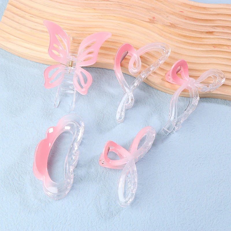 1Pc Pink Bow Hair Claw Clips For Women For Thin Thick Curly Hair Nonslip Hair Claw Clips Strong Hold Hair Clip