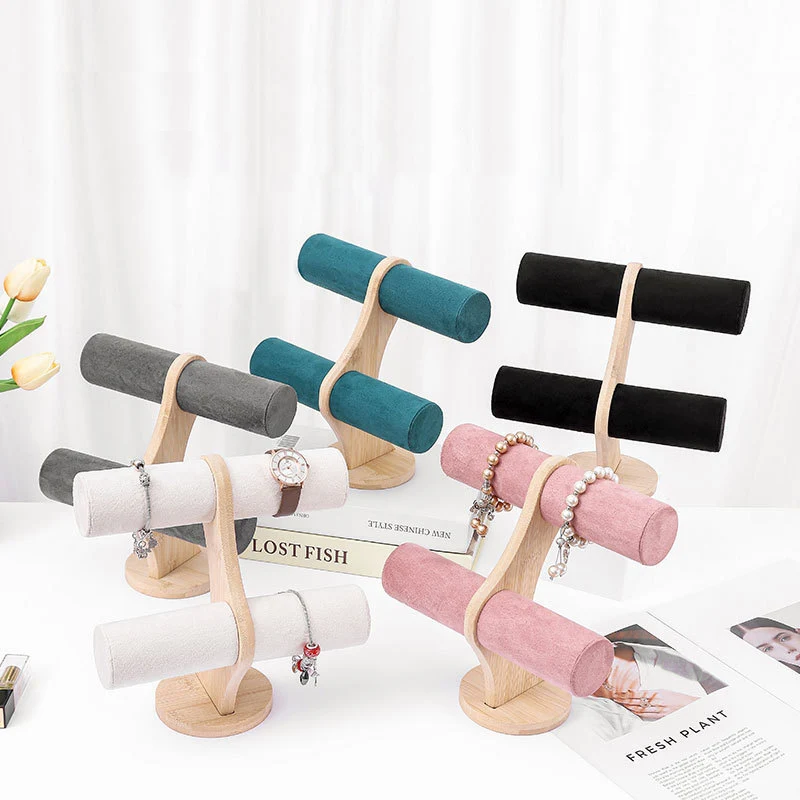 New DIY Double Layer Rack Organizer Wood Jewelry Bracelet Storage Display Chain Watch Hard Stand Holder Woman Assemble
