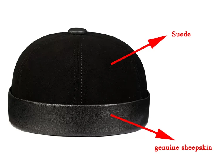 Winter Autumn Real Suede Hats For Men Leather Retro Round Caps Male Casual Landlord Thin Bonnet Fashion Brimless Docker Beanie