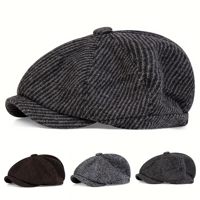 Retro Newsboy Caps Men British Painters Hats Spring Autumn Berets Stripe Style Flat Cap Hip Hop Berets