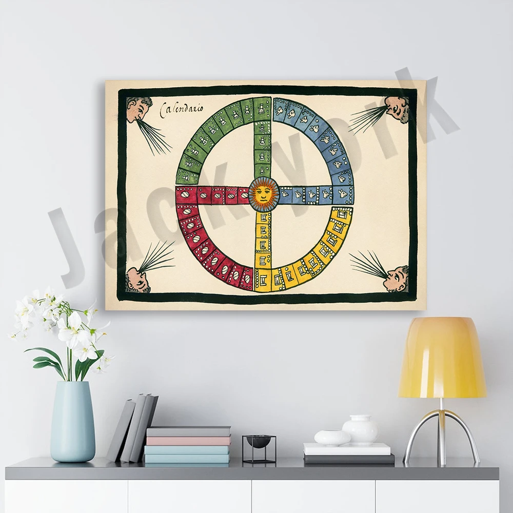 Aztec Calendar Wall Art | Vintage Aztec Restoration Print | Aztec Home Decor Poster