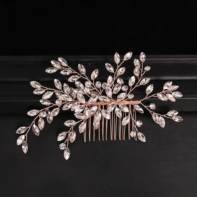 New Handmade Silver Color Rose Gold Tiara Hair Combs Crystal Rhinestone Combs Bridal Hair Accessories Wedding Women Hairbands image 4