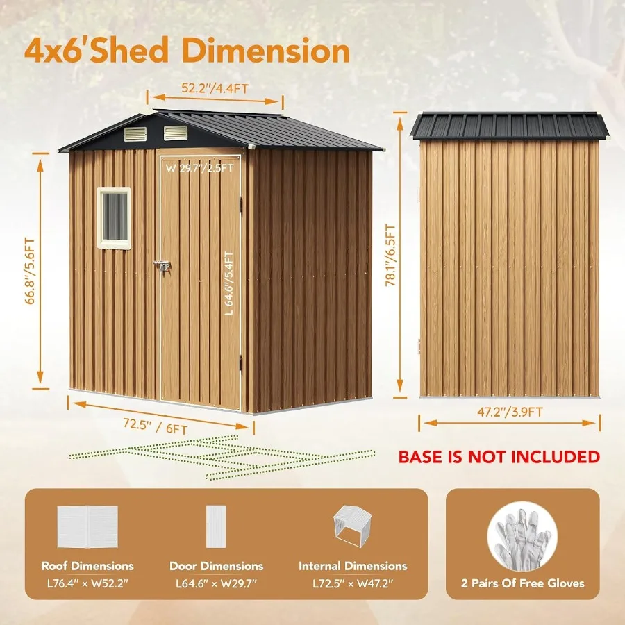 Feet Garden Storage Shed For Outdoor Use, Steel Construction, Gray Finish, Rust-Resistant And Easy Assembly