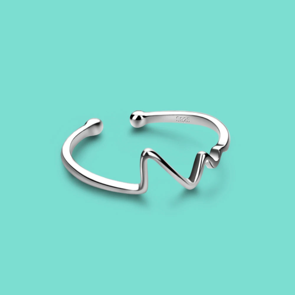 

Simple 925 Sterling Silver Rings for Women ECG Geometric Open Ring Fashion Charm Fine Jewelry Accessoiress Valentine's Day Gift