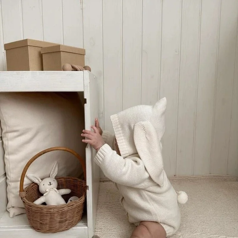Autunno Inverno Neonato Ragazza Tuta lavorata a maglia Tinta unita Maglia con cappuccio Tute per neonati per bambini Vestiti lavorati a maglia per bambini