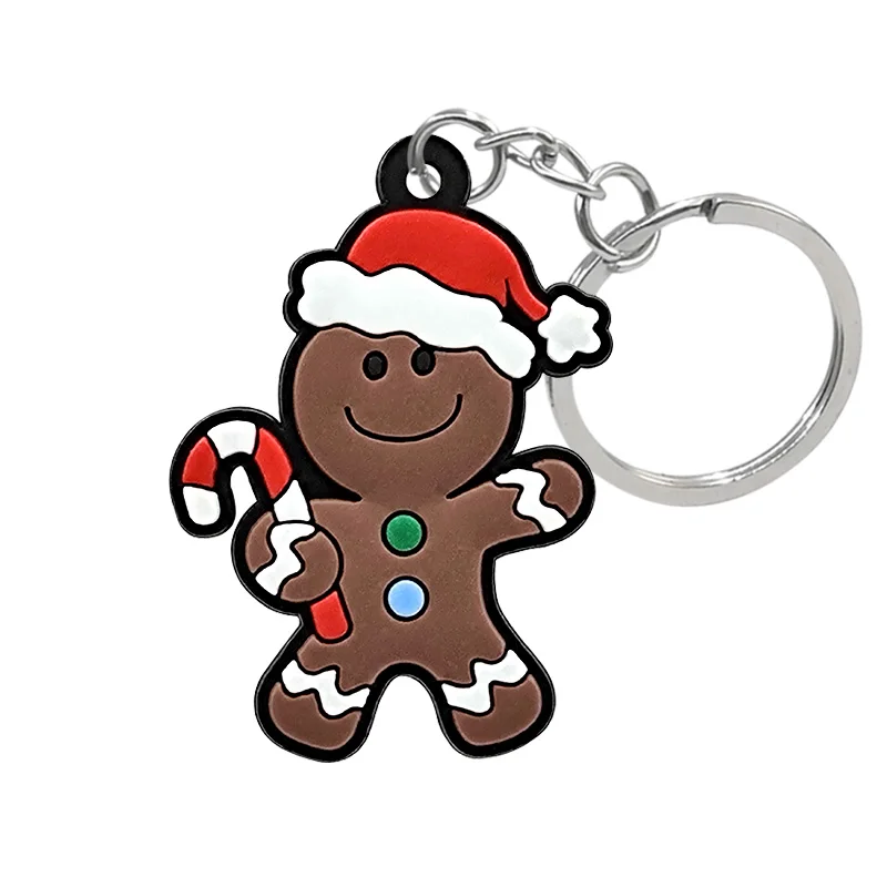 10PCS Christmas Day PVC Keychain Santa Claus Gingerbread Man Key Ring Red Green Kids Favor Holiday Gifts Key Chain Accessories